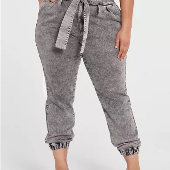 High Rise Tie Waist Denim Joggers | Fashion To Figure - Picture 2 of 9
